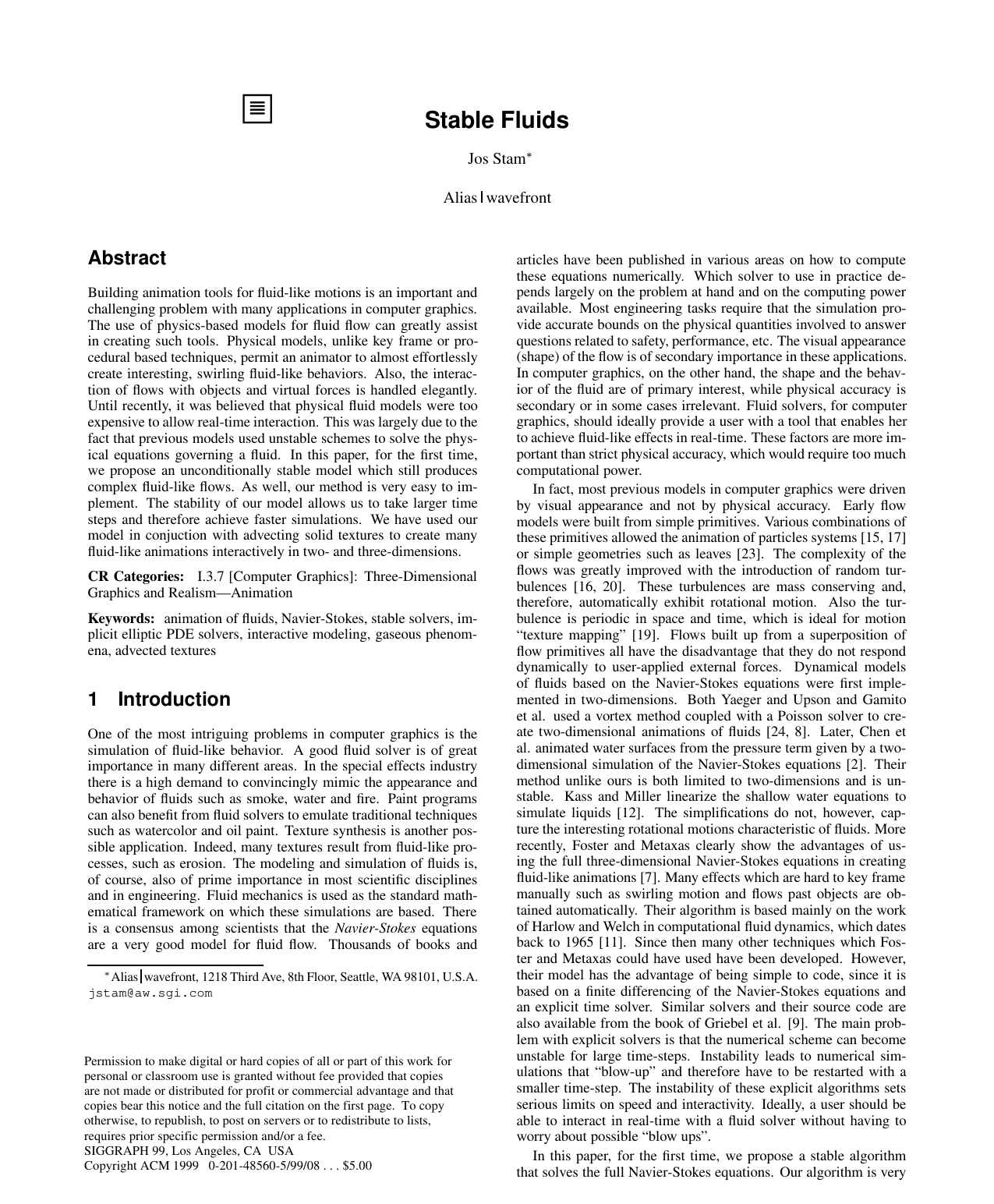Cover for Stable fluids