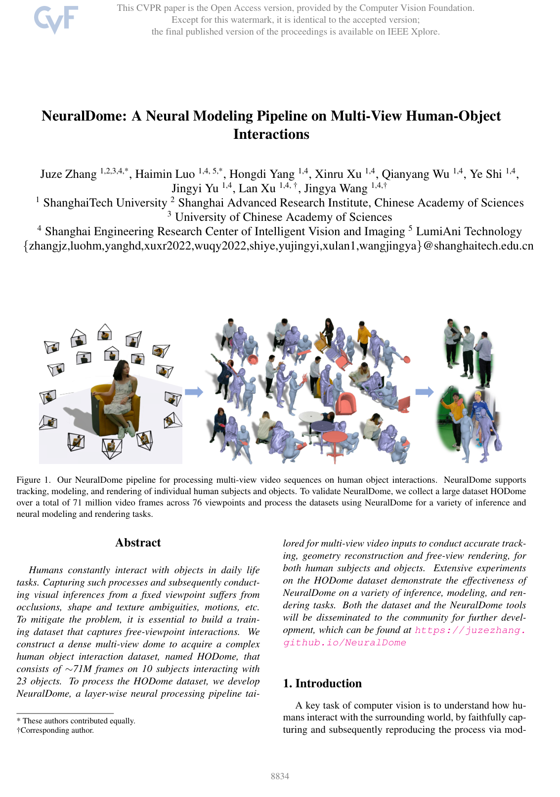 Cover for NeuralDome: A Neural Modeling Pipeline on Multi-View Human-Object Interactions