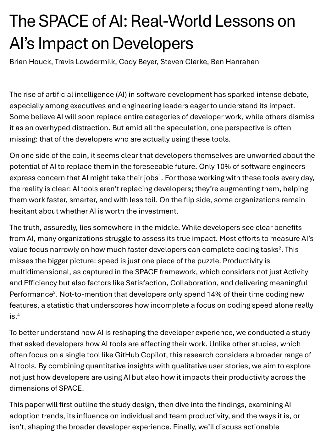 Cover for The SPACE of AI: Real-World Lessons on AI's Impact on Developers