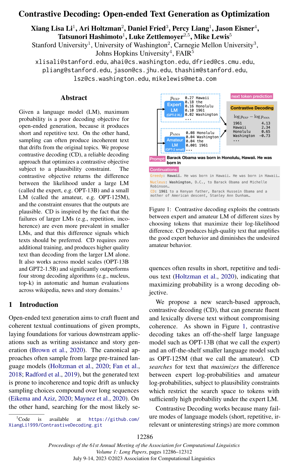 Cover for Contrastive Decoding: Open-ended Text Generation as Optimization