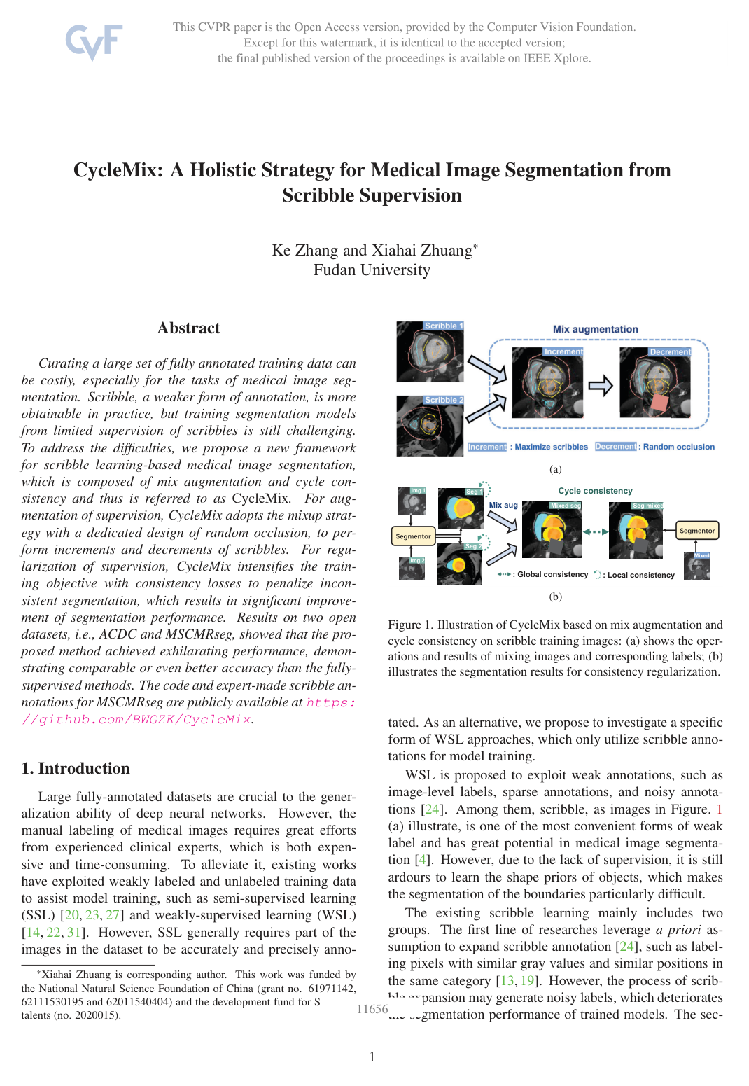 CycleMix: A Holistic Strategy for Medical Image Segmentation from Scribble Supervision
