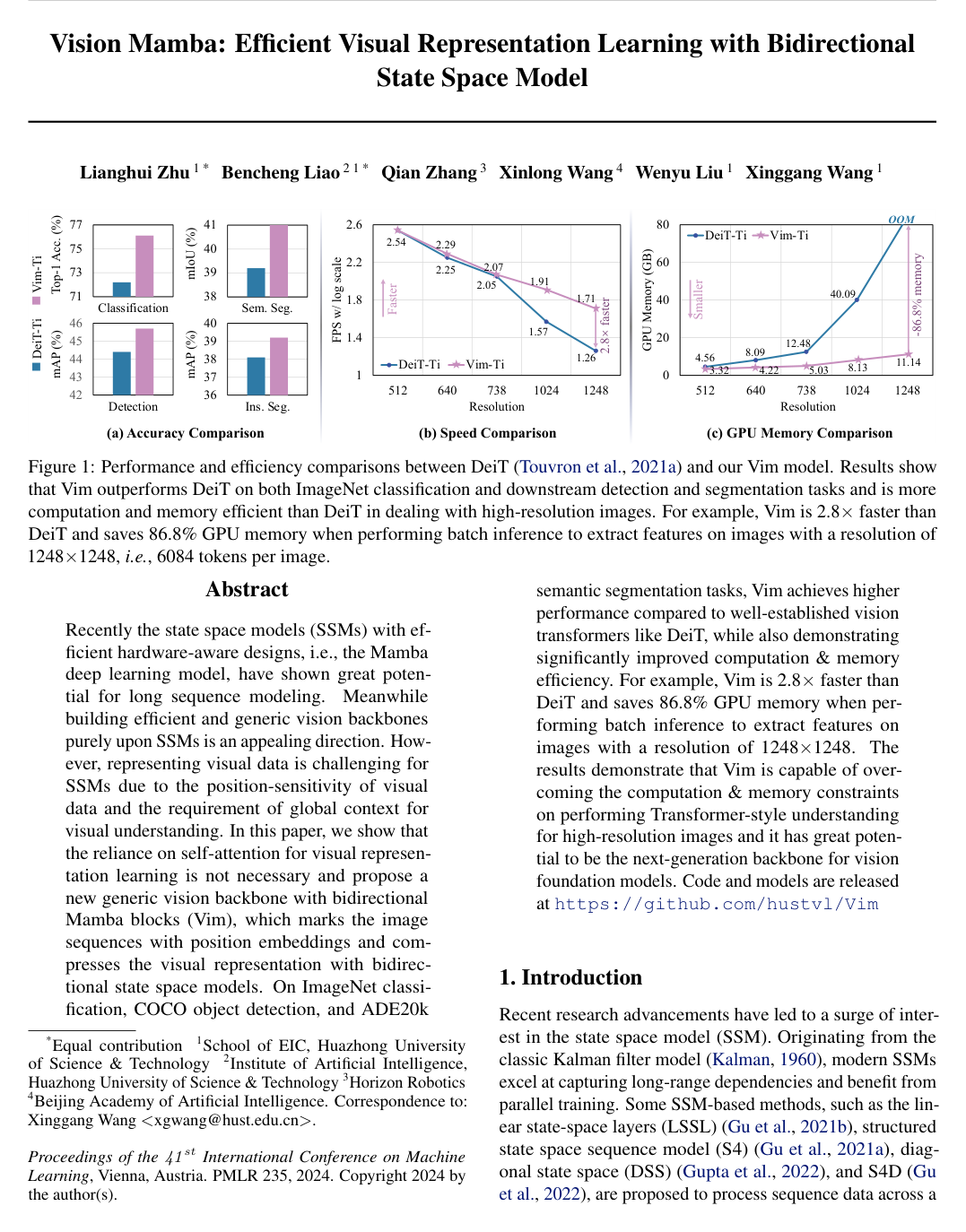 Cover for Vision Mamba: Efficient Visual Representation Learning with Bidirectional State Space Model