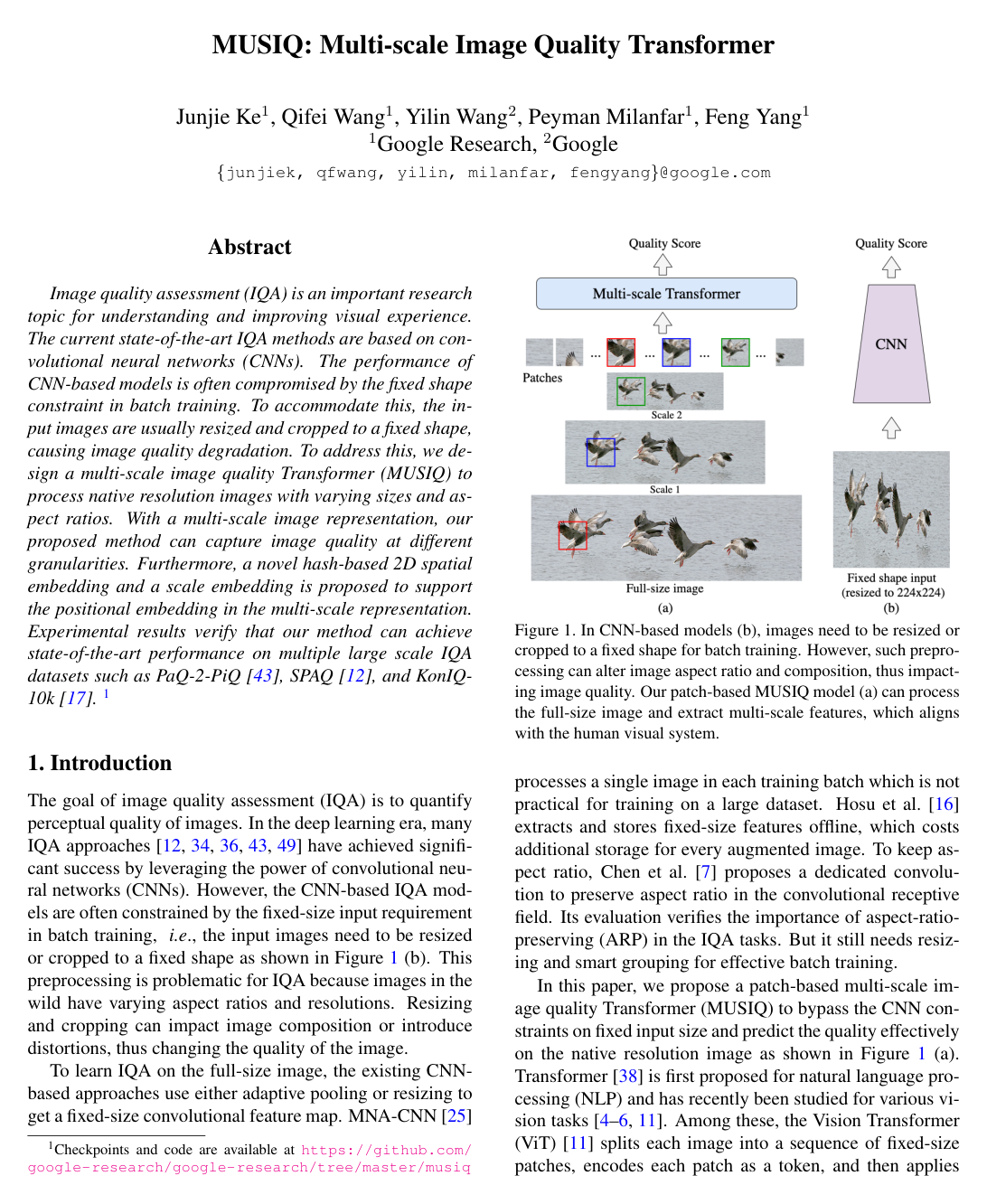 Cover for MUSIQ: Multi-scale Image Quality Transformer
