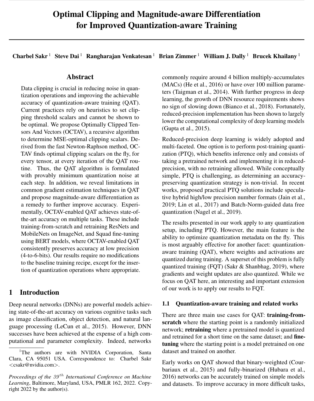 Optimal Clipping and Magnitude-aware Differentiation for Improved Quantization-aware Training