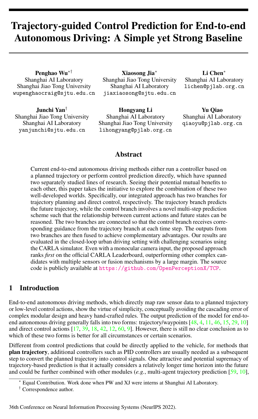 Trajectory-guided Control Prediction for End-to-end Autonomous Driving: A Simple yet Strong Baseline