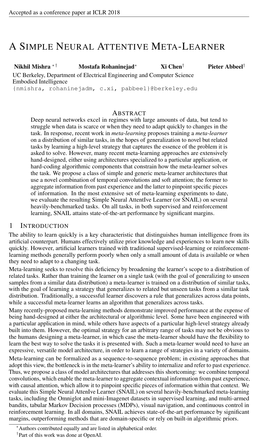 Cover for A Simple Neural Attentive Meta-Learner