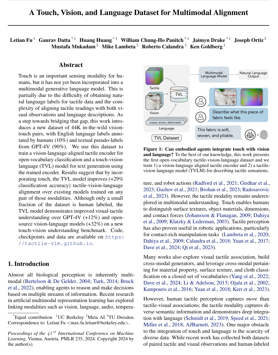 A Touch, Vision, and Language Dataset for Multimodal Alignment
