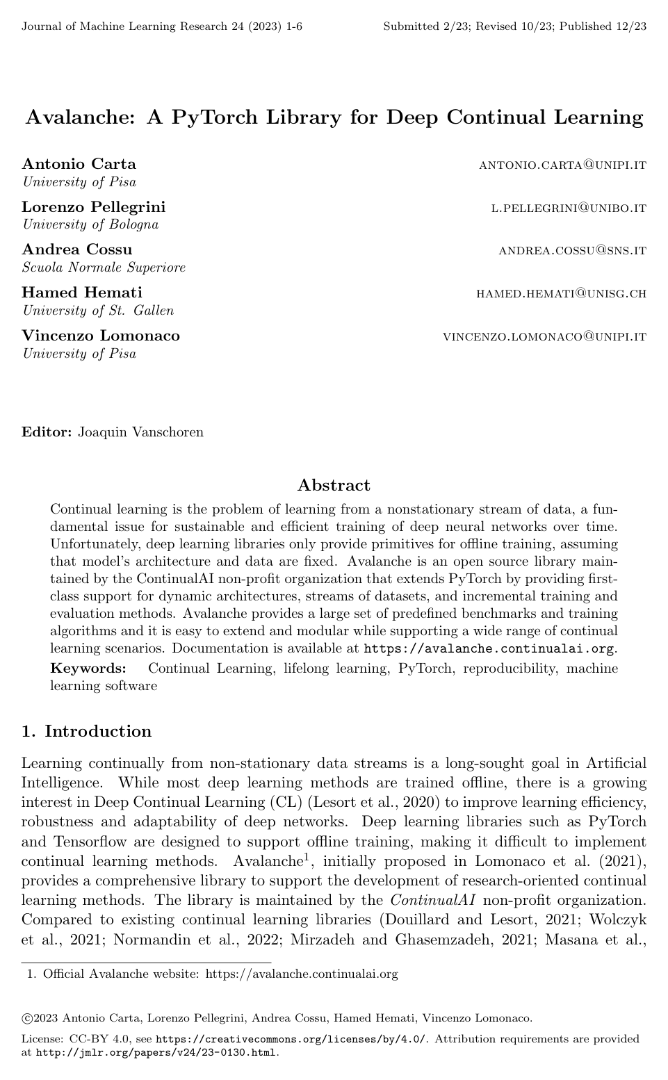 Avalanche: A PyTorch Library for Deep Continual Learning