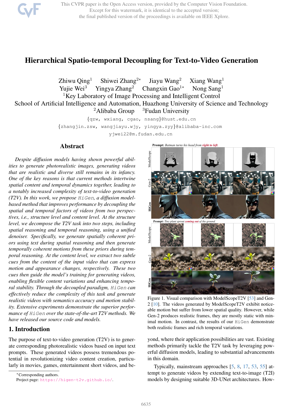 Cover for Hierarchical Spatio-temporal Decoupling for Text-to- Video Generation