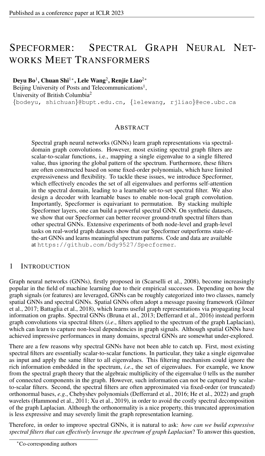 Cover for Specformer: Spectral Graph Neural Networks Meet Transformers