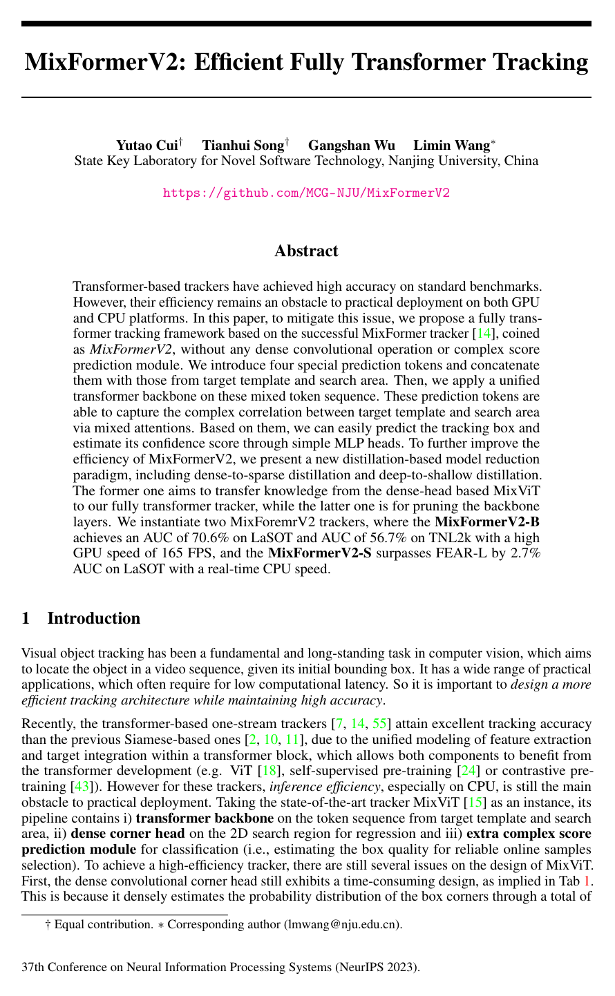 Cover for MixFormerV2: Efficient Fully Transformer Tracking