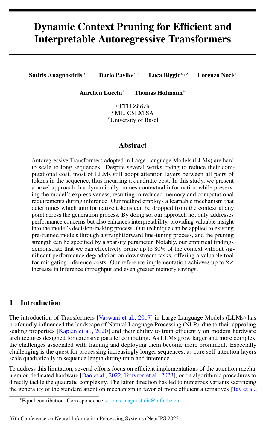 Dynamic Context Pruning for Efficient and Interpretable Autoregressive Transformers