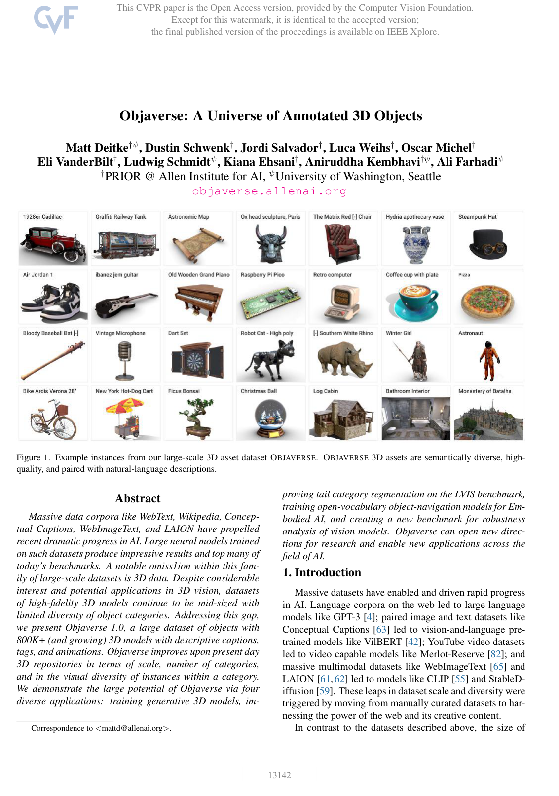 Cover for Objaverse: A Universe of Annotated 3D Objects