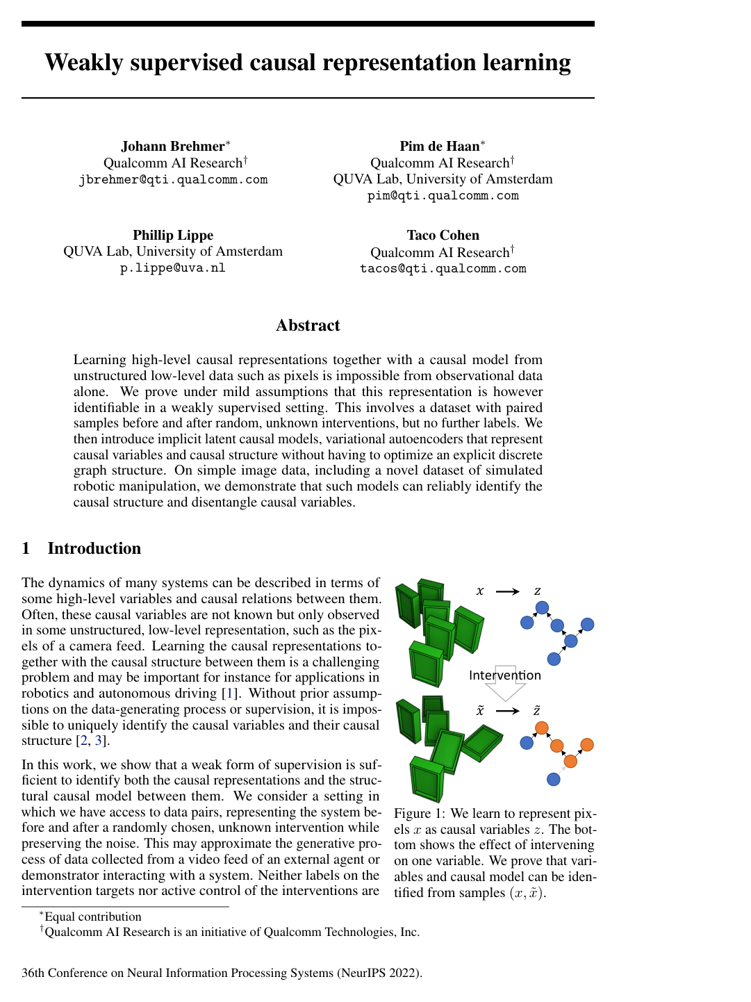 Weakly supervised causal representation learning