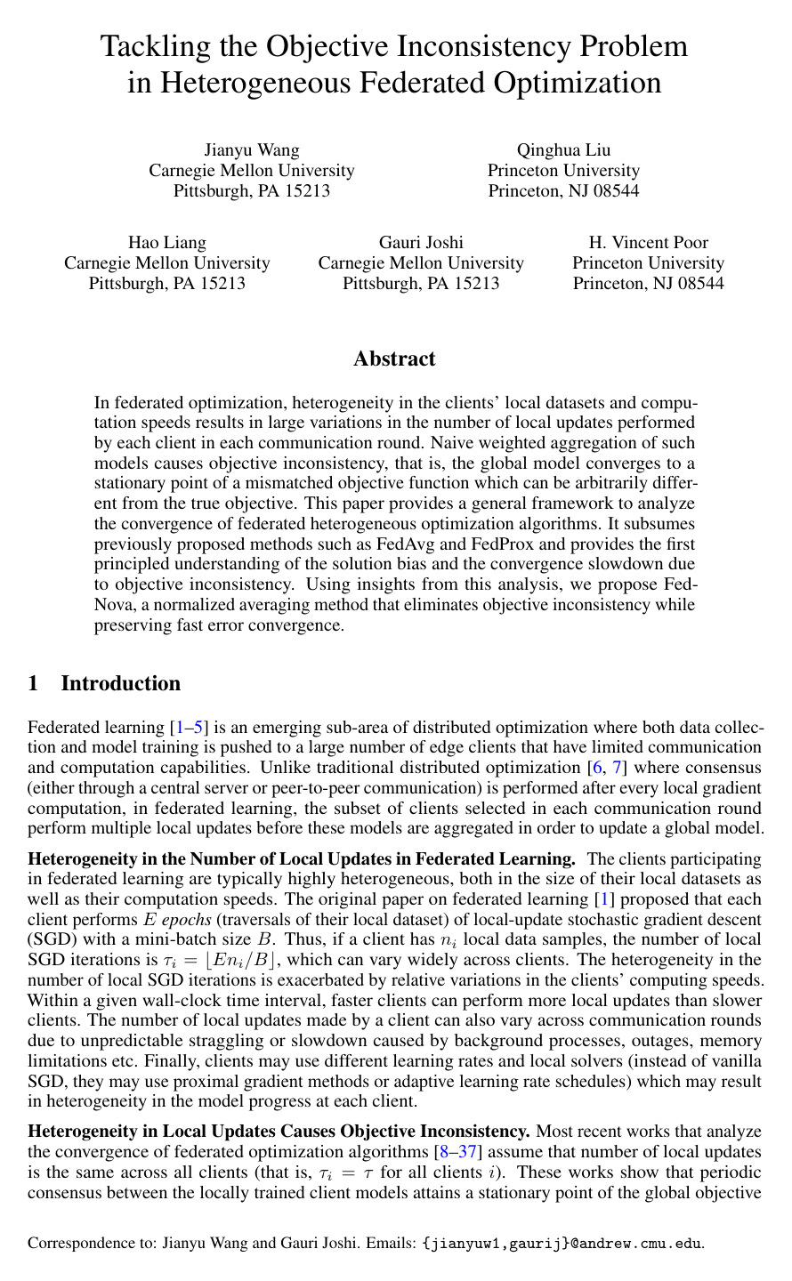 Cover for Tackling the Objective Inconsistency Problem in Heterogeneous Federated Optimization
