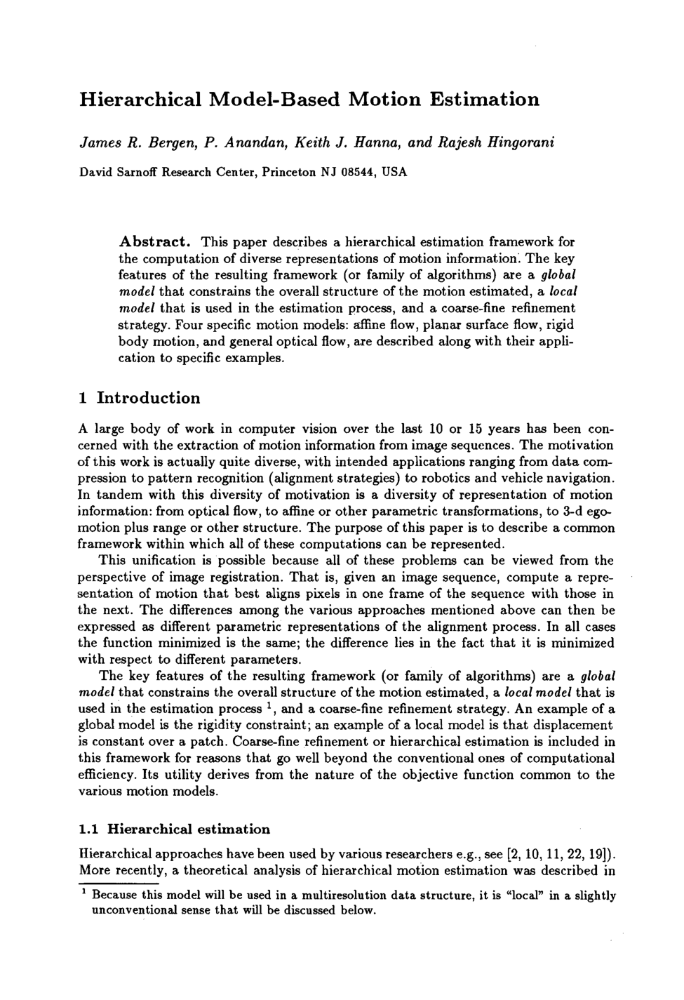 Cover for Hierarchical Model-Based Motion Estimation