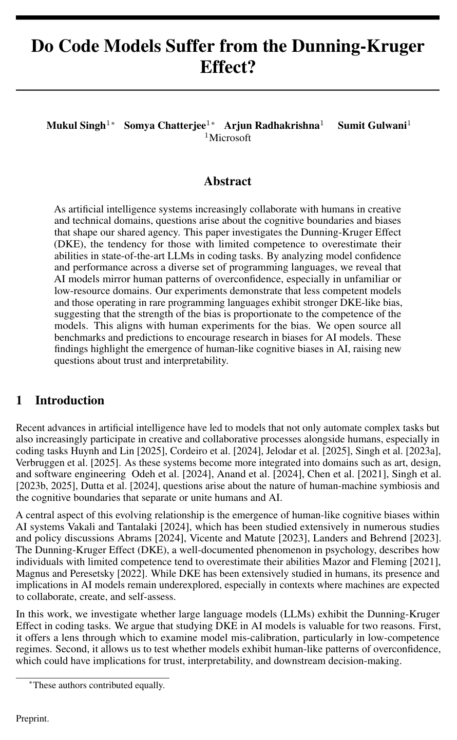 Do Code Models Suffer from the Dunning-Kruger Effect?