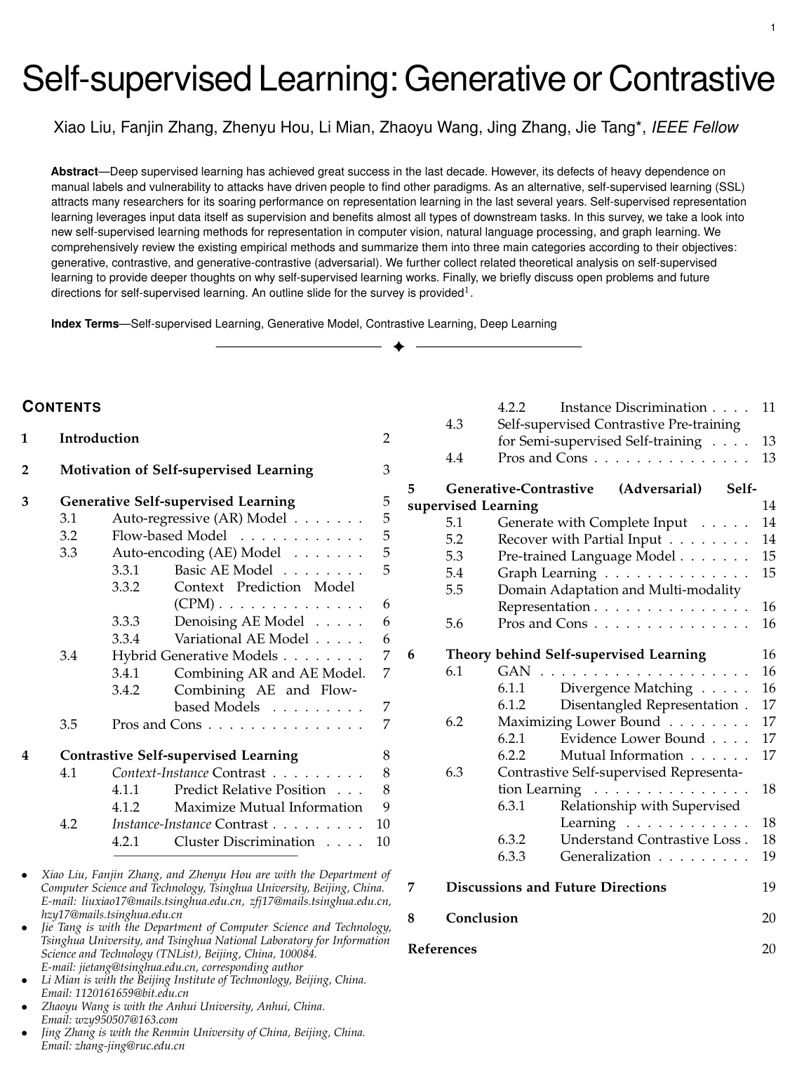 Cover for Self-Supervised Learning: Generative or Contrastive