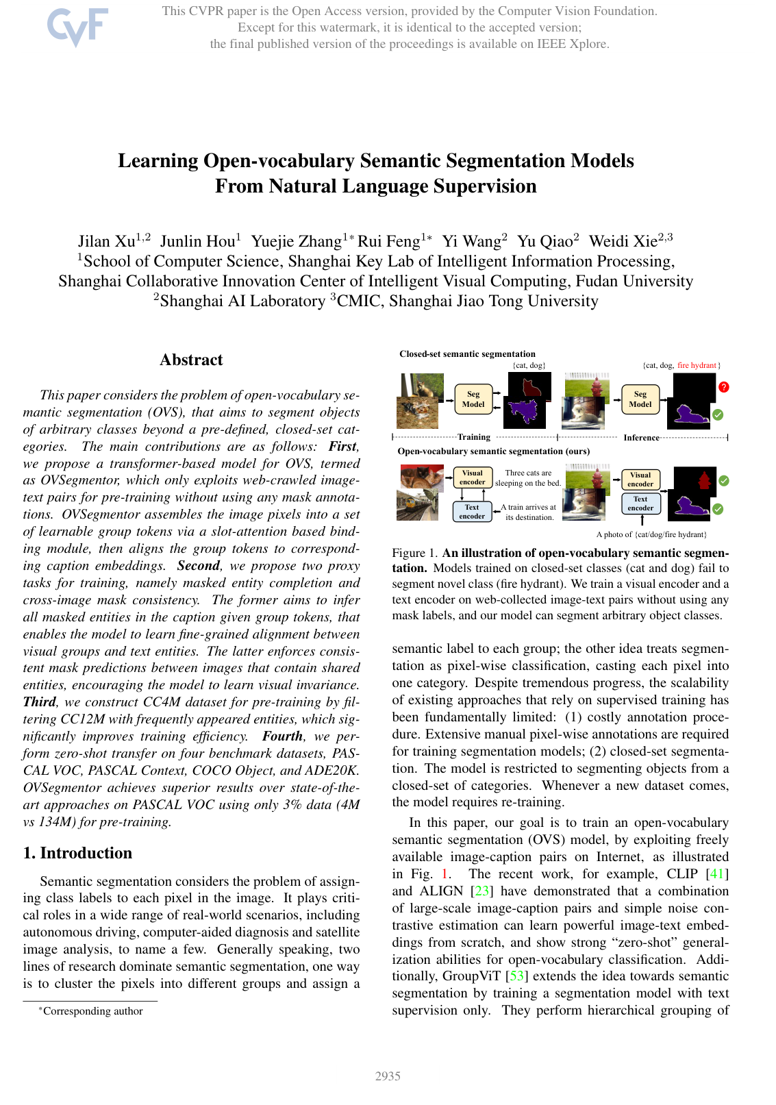 Learning Open-Vocabulary Semantic Segmentation Models From Natural Language Supervision