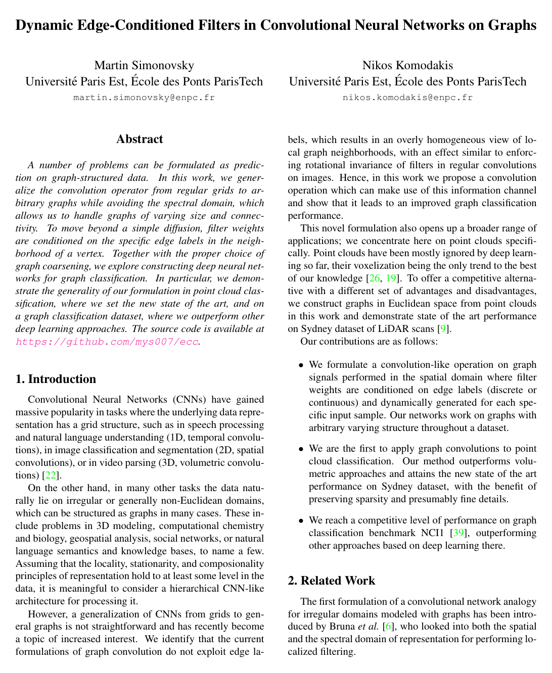 Dynamic Edge-Conditioned Filters in Convolutional Neural Networks on Graphs