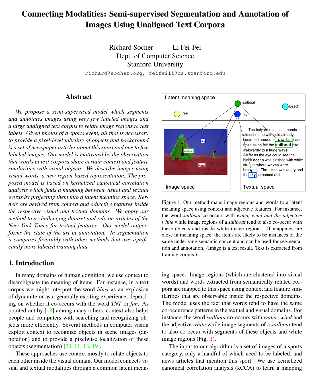 Connecting Modalities: Semi-supervised Segmentation and Annotation of Images Using Unaligned Text Corpora