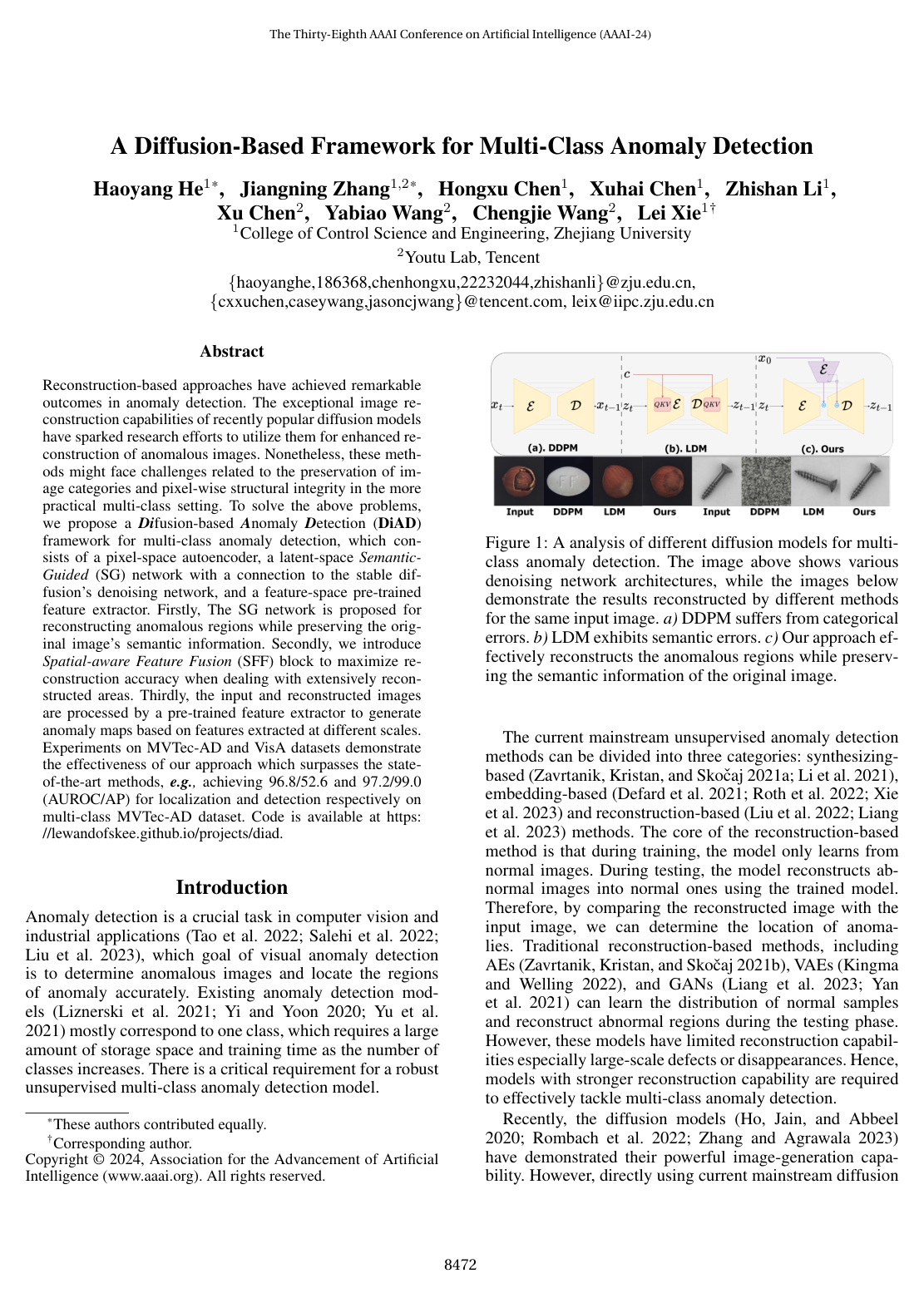 A Diffusion-Based Framework for Multi-Class Anomaly Detection