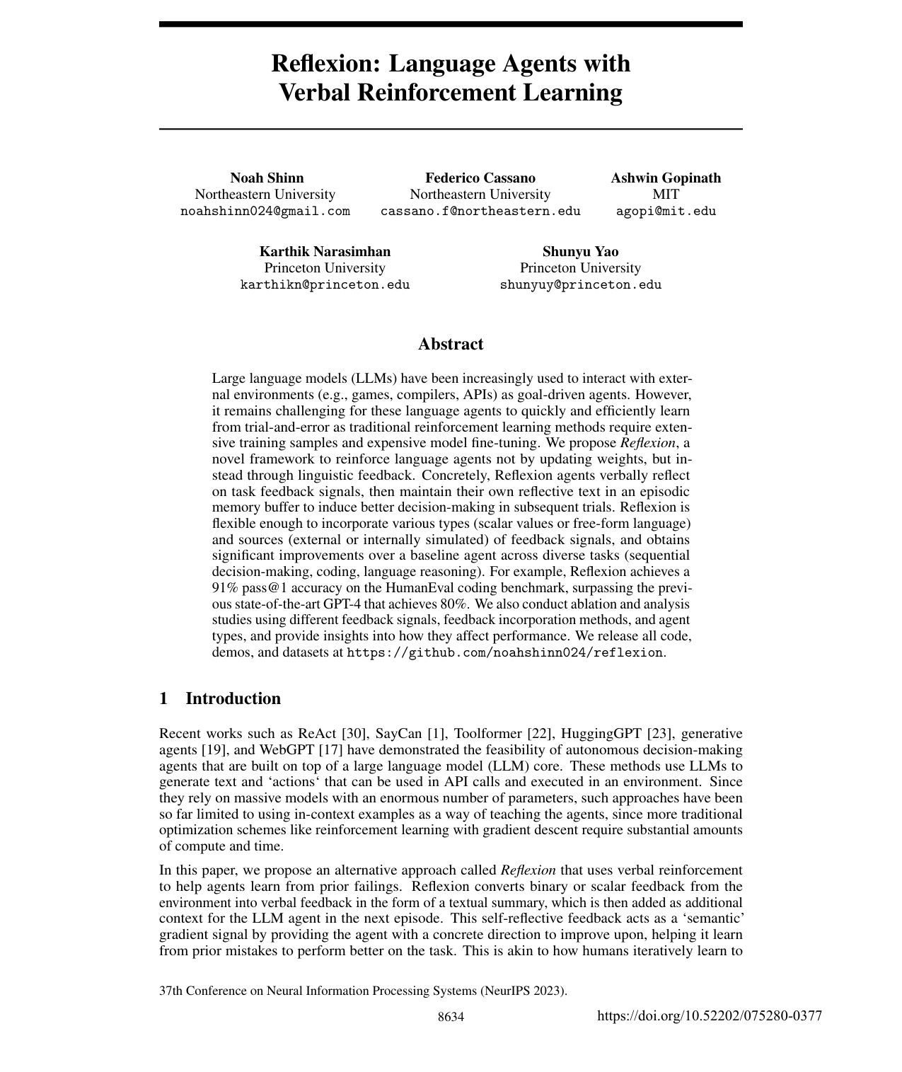 Reflexion: language agents with verbal reinforcement learning