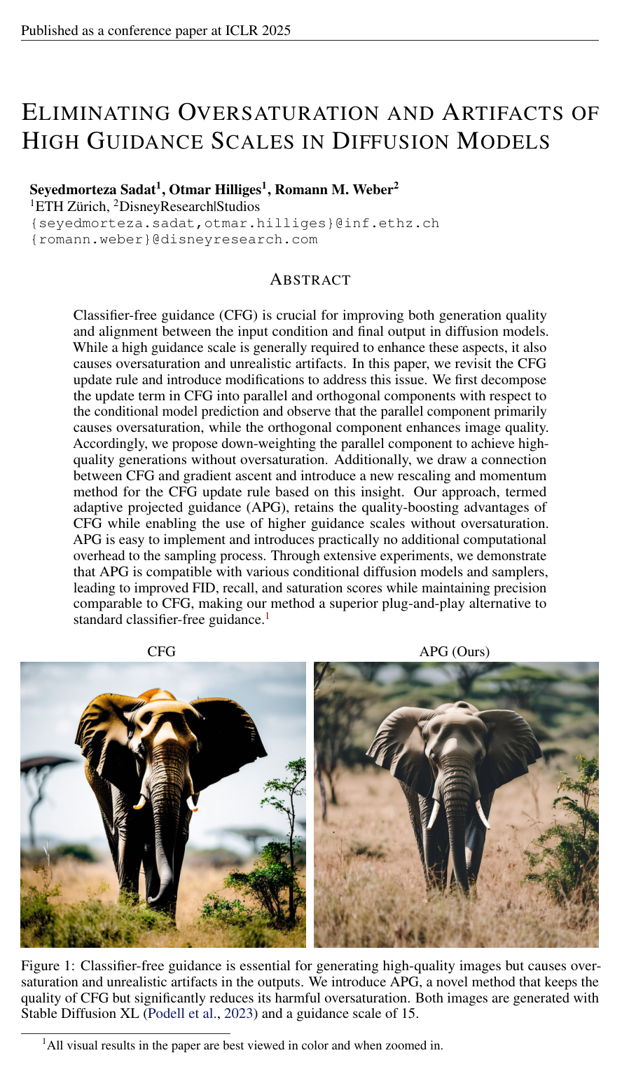 Cover for Eliminating Oversaturation and Artifacts of High Guidance Scales in Diffusion Models