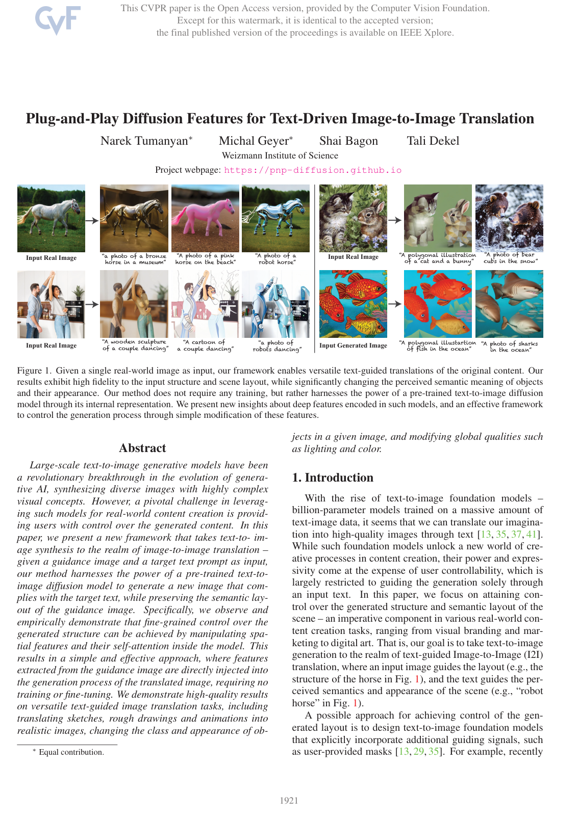 Plug-and-Play Diffusion Features for Text-Driven Image-to-Image Translation