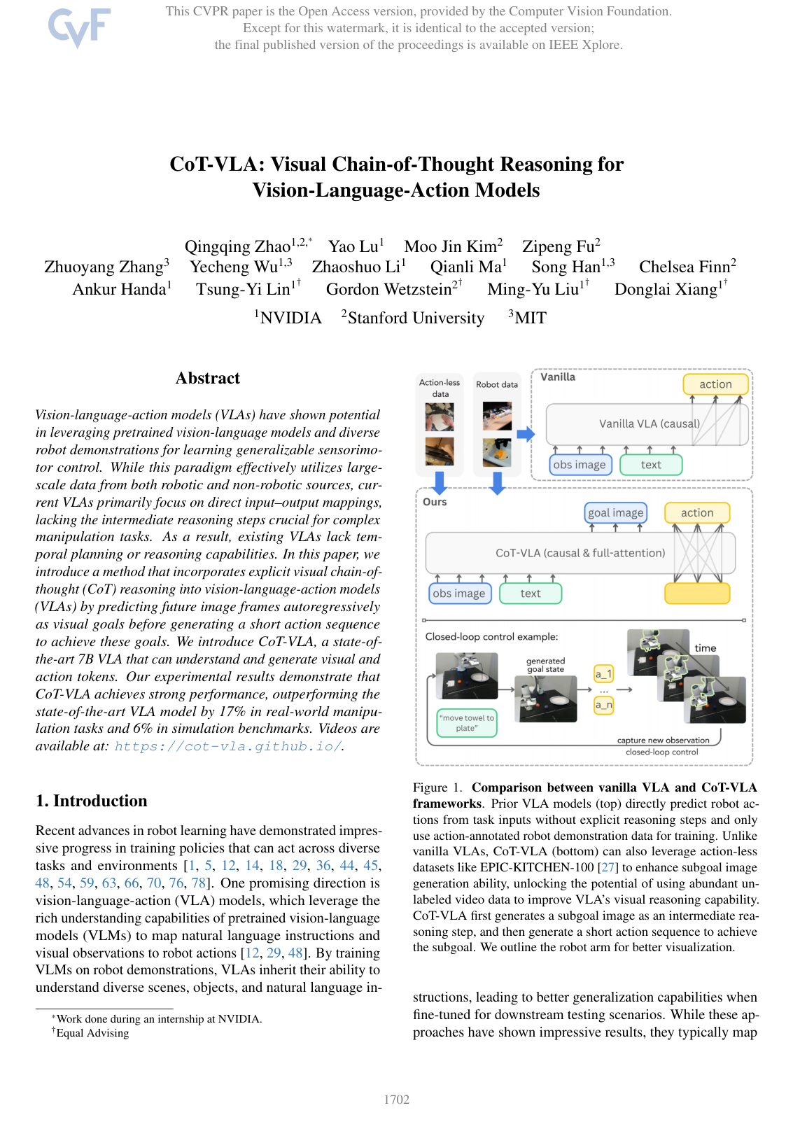 Cover for CoT-VLA: Visual Chain-of-Thought Reasoning for Vision-Language-Action Models