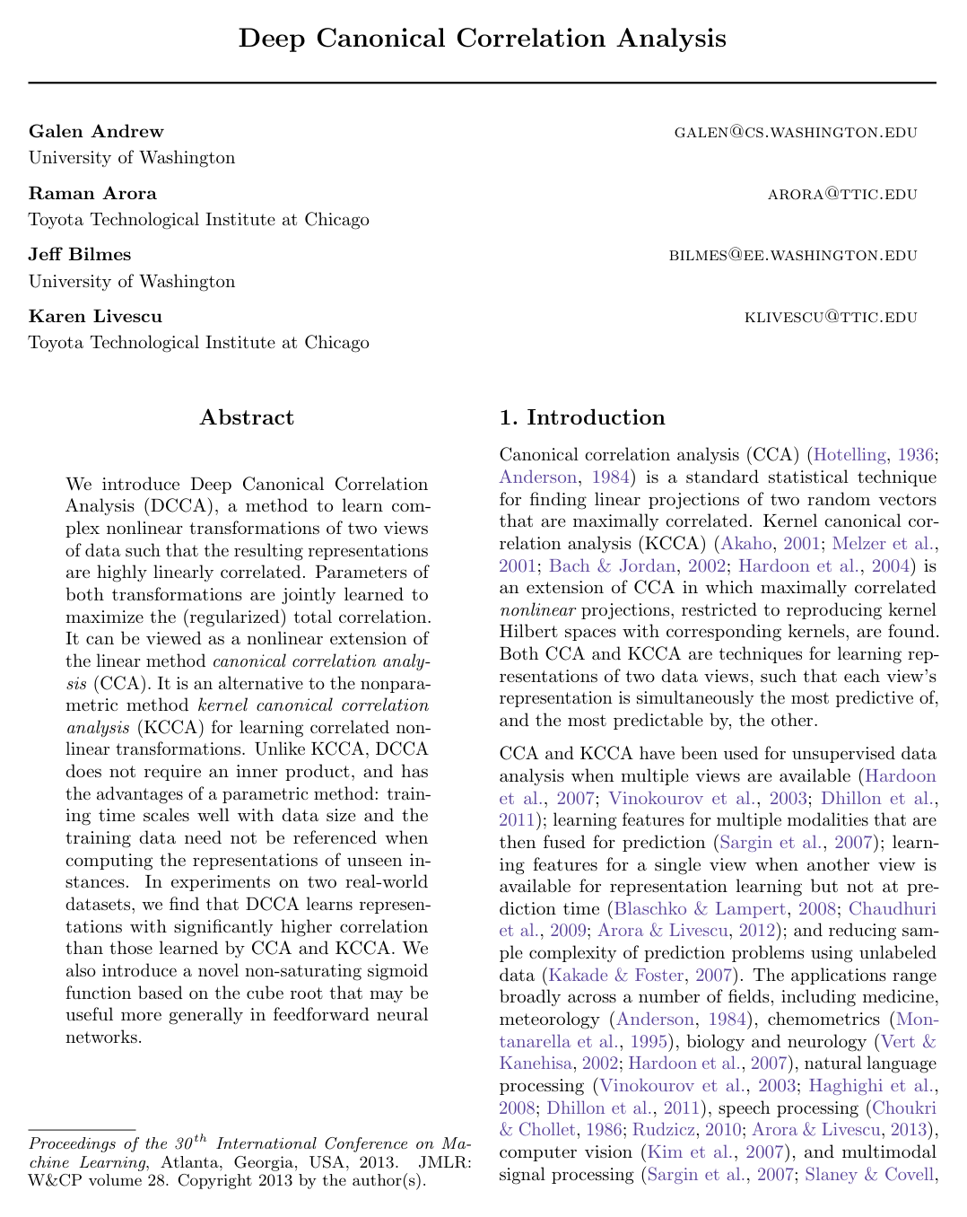 Deep Canonical Correlation Analysis