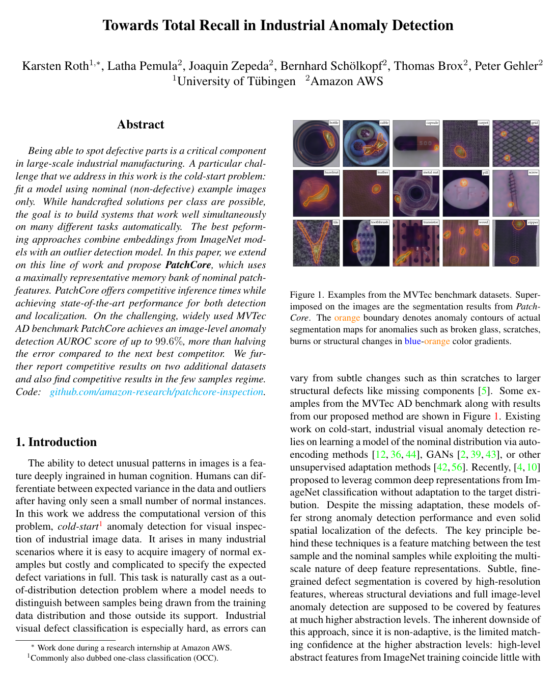 Cover for Towards Total Recall in Industrial Anomaly Detection