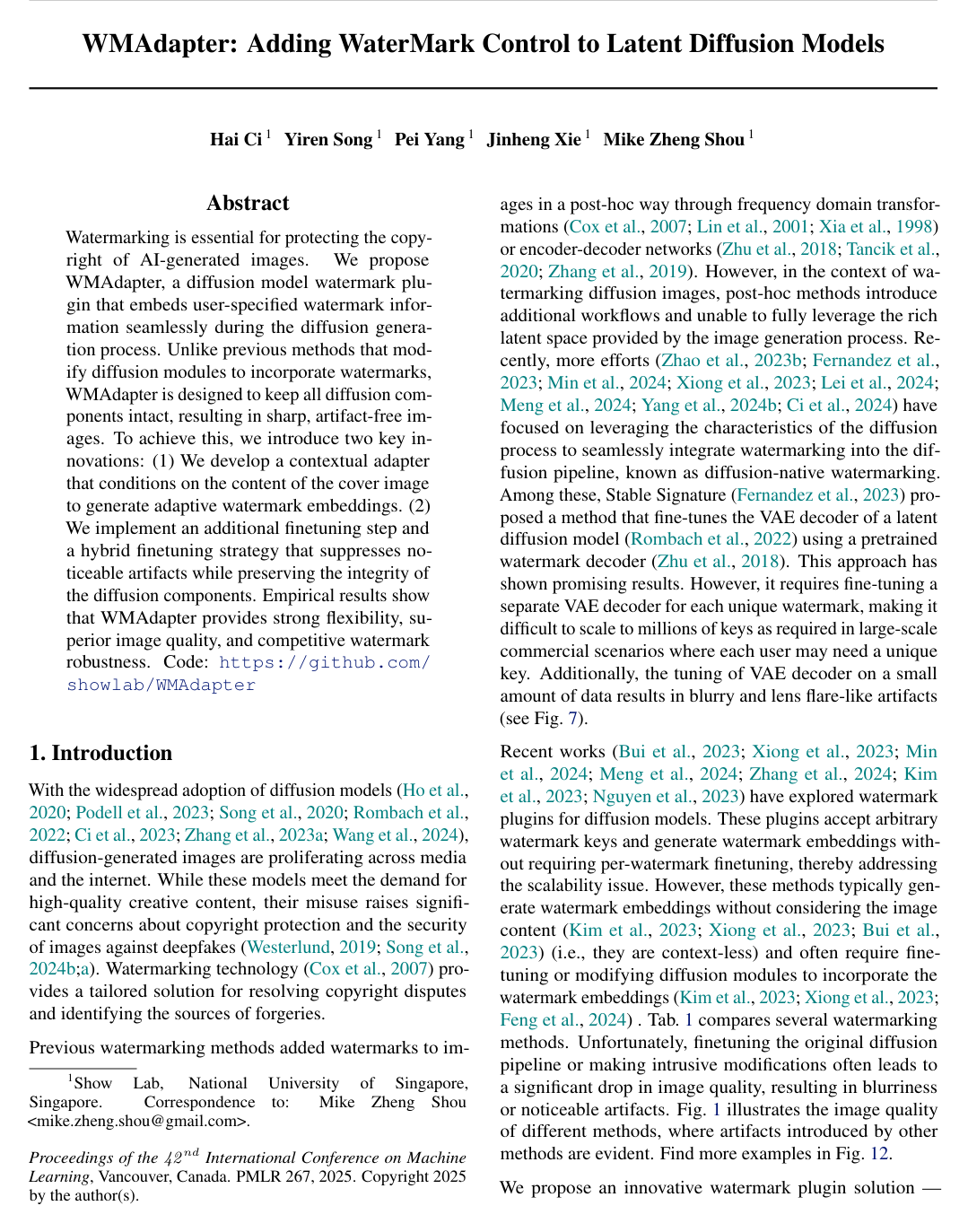 WMAdapter: Adding WaterMark Control to Latent Diffusion Models