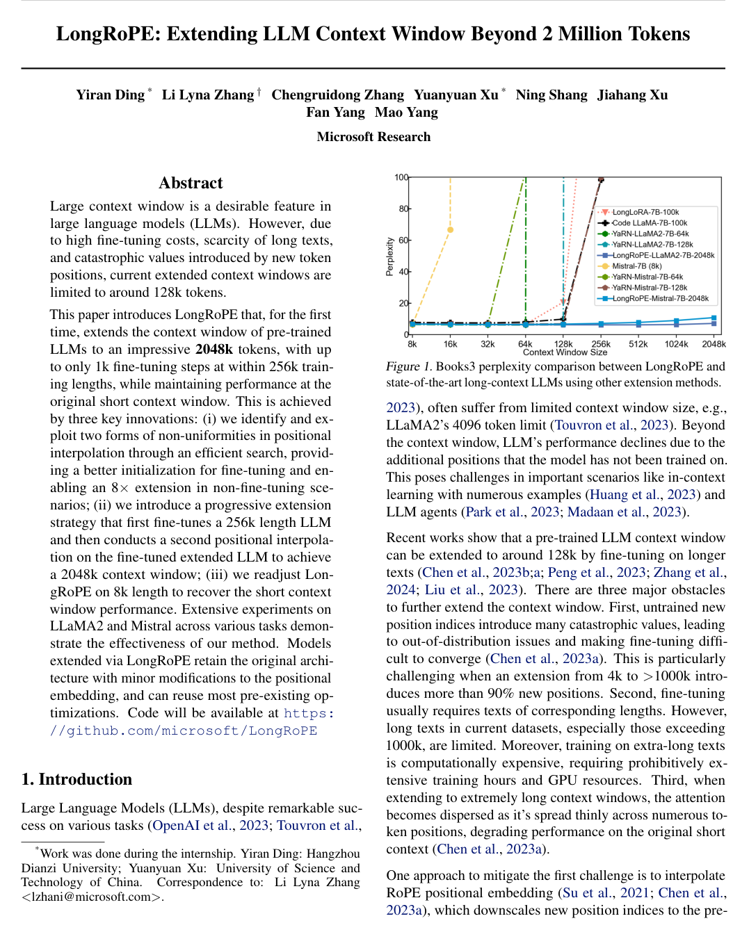Cover for LongRoPE: Extending LLM Context Window Beyond 2 Million Tokens