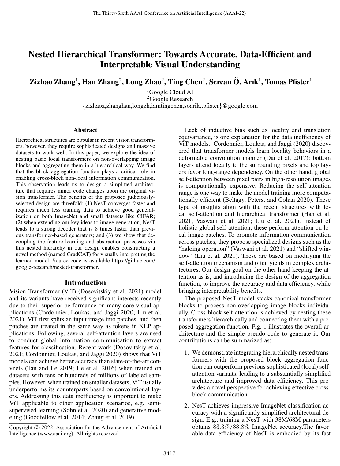 Nested Hierarchical Transformer: Towards Accurate, Data-Efficient and Interpretable Visual Understanding