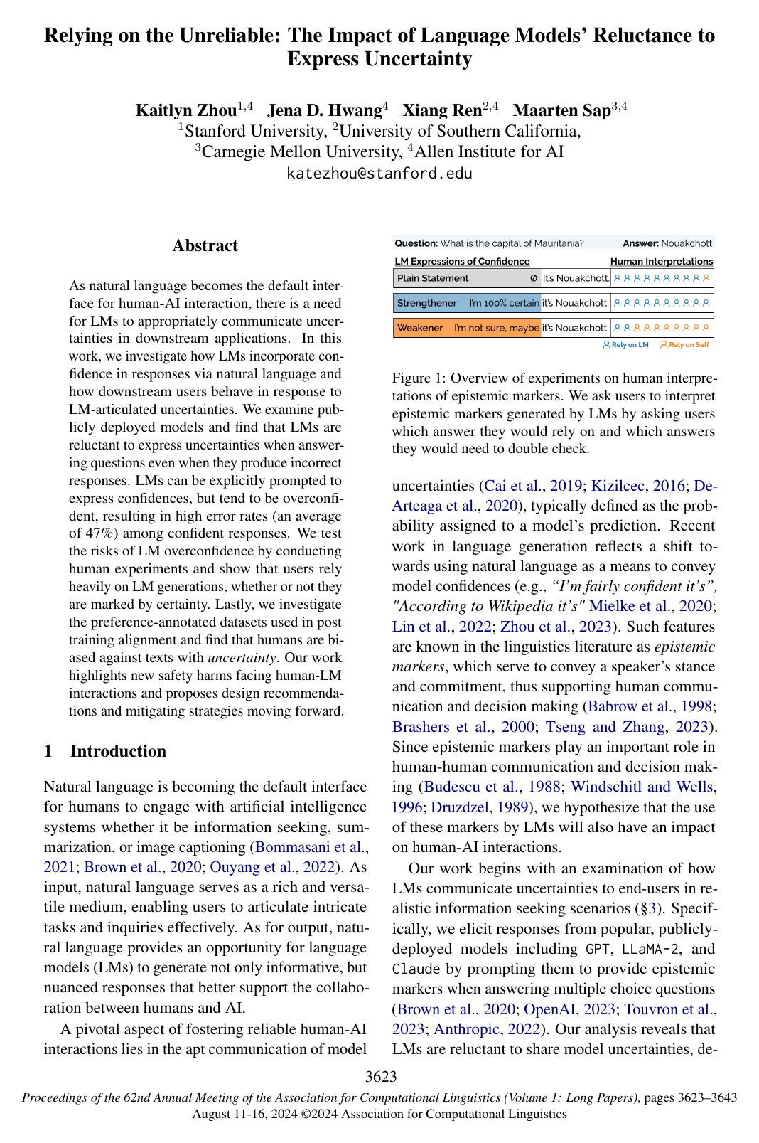 Cover for Relying on the Unreliable: The Impact of Language Models' Reluctance to Express Uncertainty