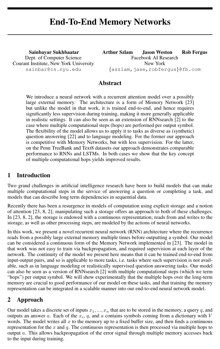 Cover for End-To-End Memory Networks