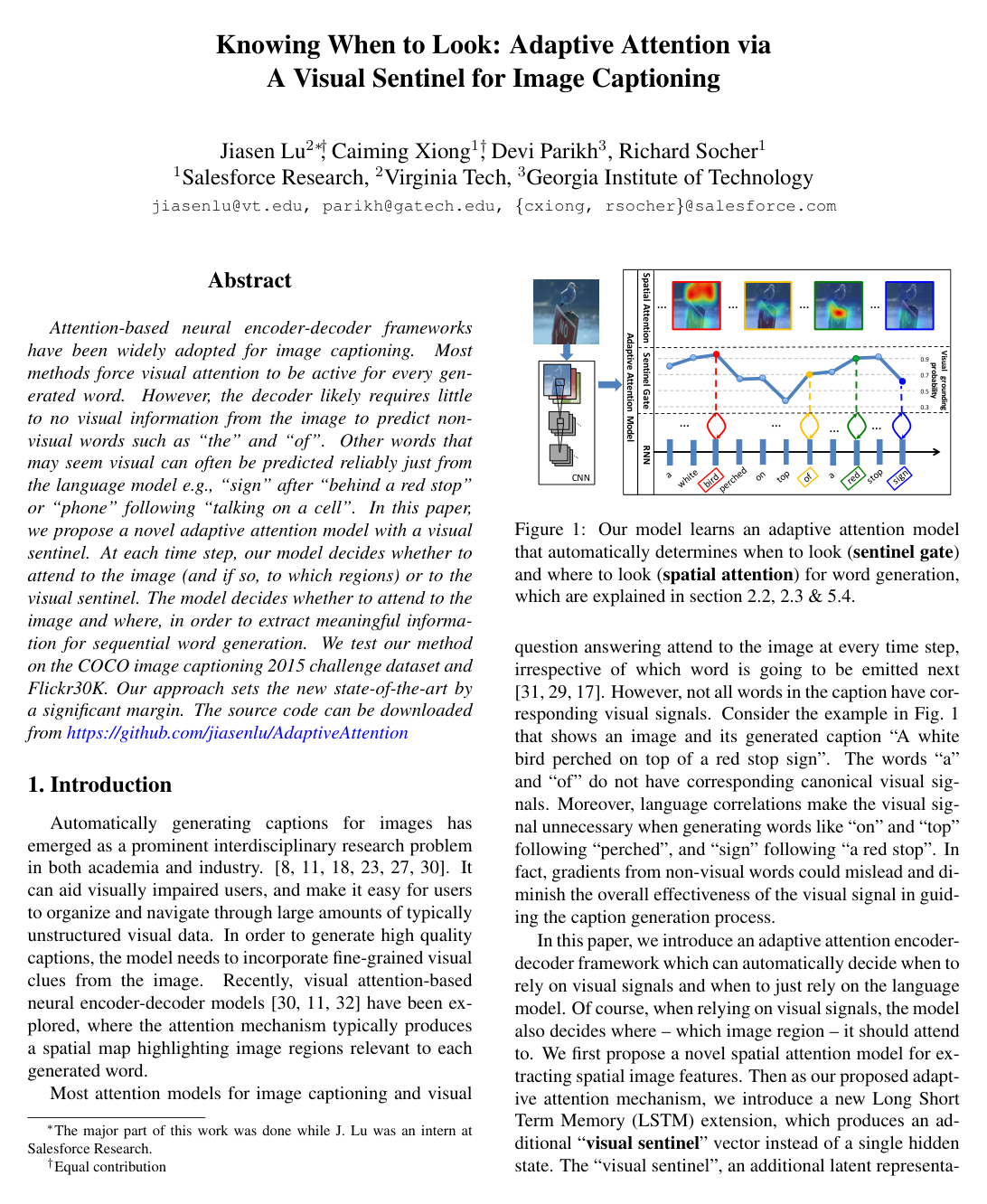Knowing When to Look: Adaptive Attention via a Visual Sentinel for Image Captioning