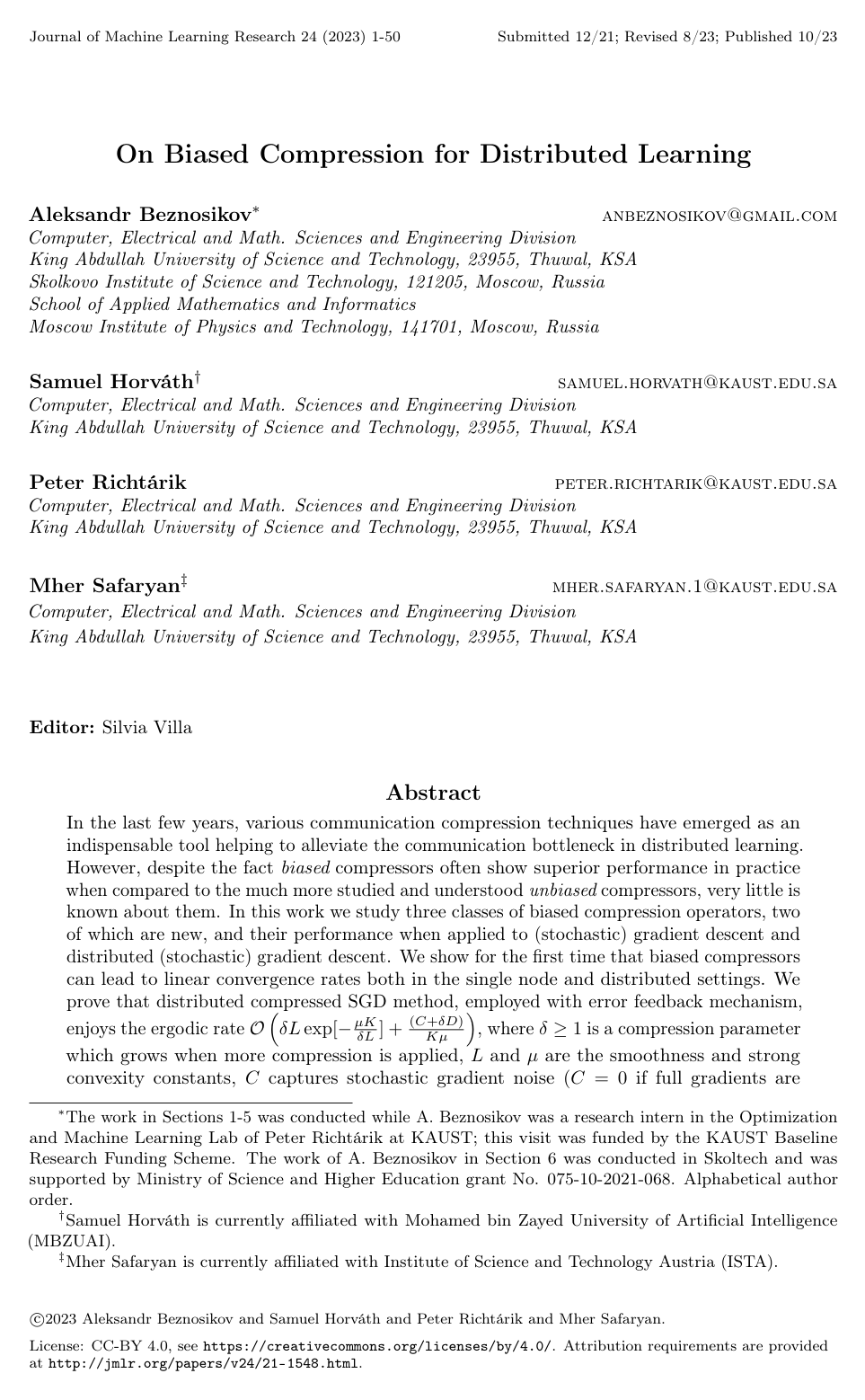 On Biased Compression for Distributed Learning