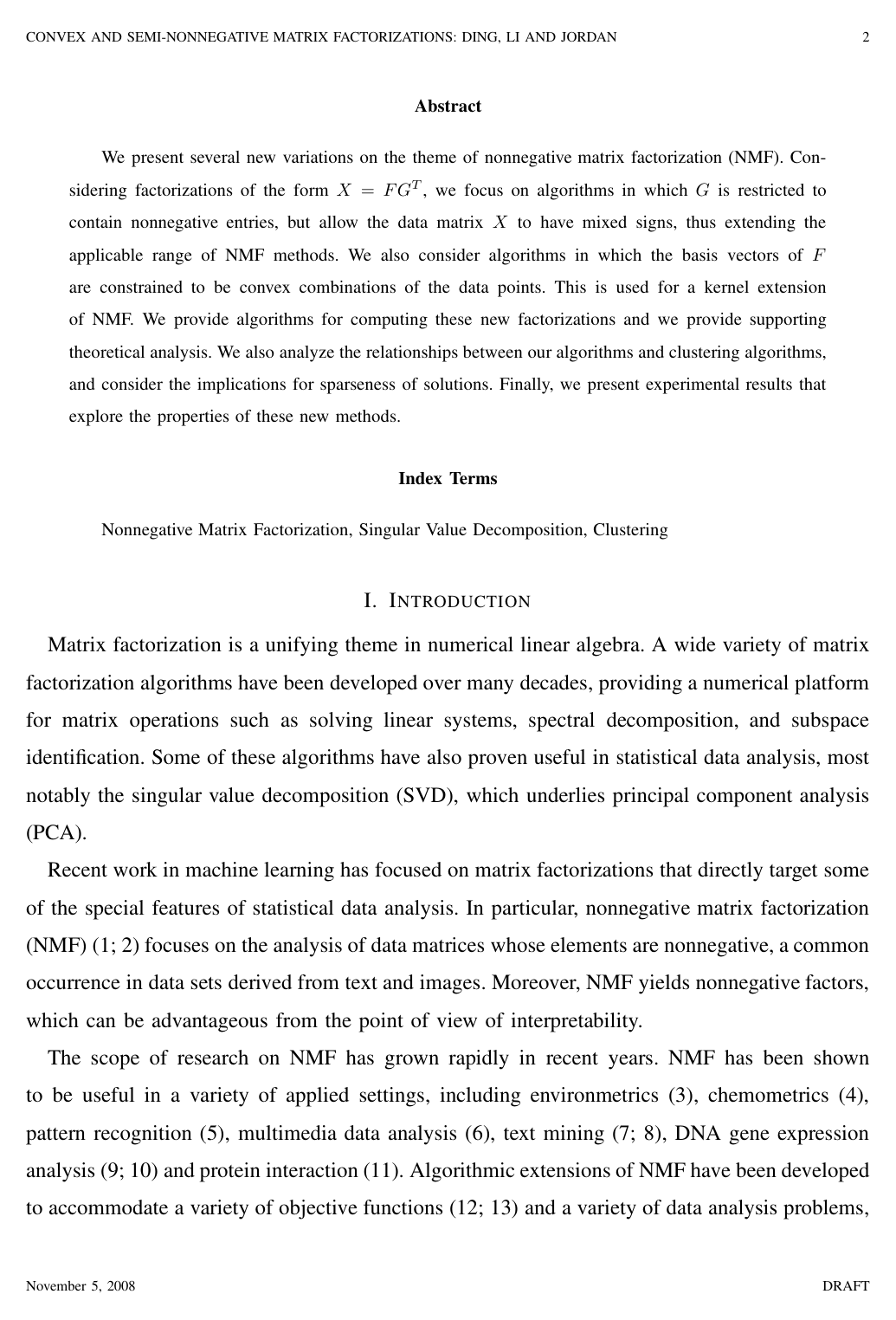 Convex and Semi-Nonnegative Matrix Factorizations