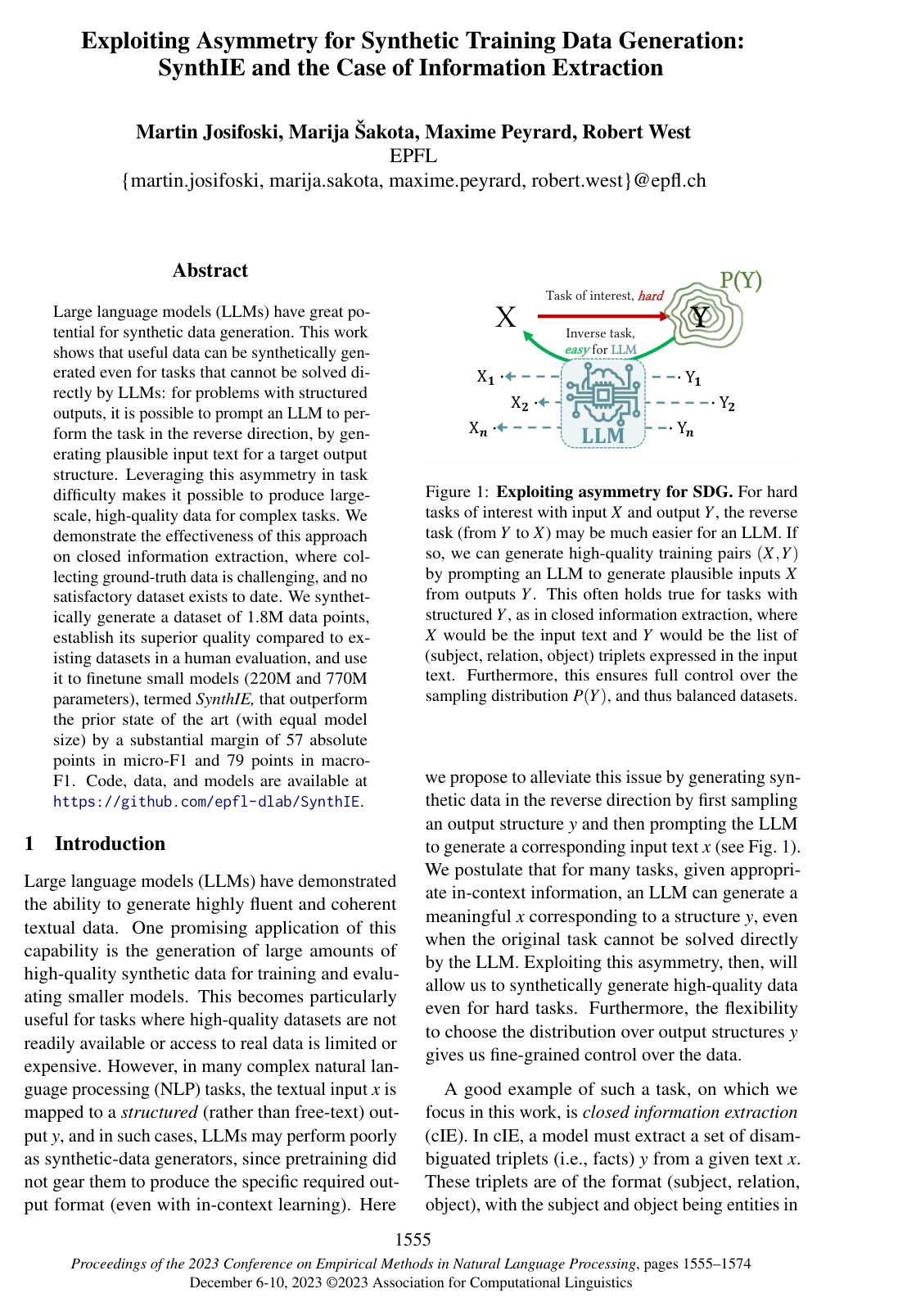 Exploiting Asymmetry for Synthetic Training Data Generation: SynthIE and the Case of Information Extraction