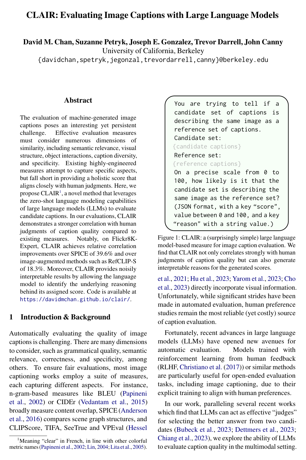 CLAIR: Evaluating Image Captions with Large Language Models