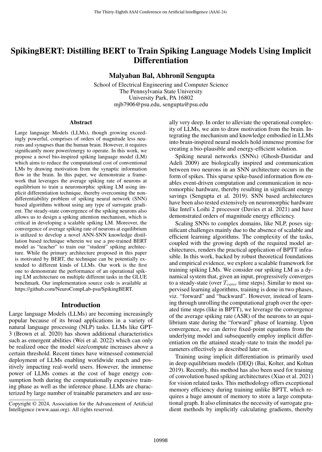 Cover for SpikingBERT: Distilling BERT to Train Spiking Language Models Using Implicit Differentiation