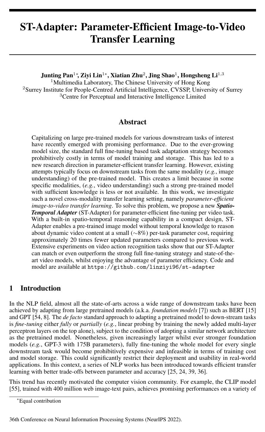 ST-Adapter: Parameter-Efficient Image-to-Video Transfer Learning