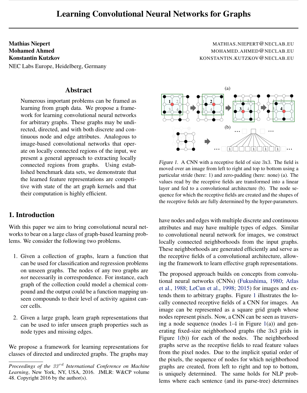 Cover for Learning Convolutional Neural Networks for Graphs