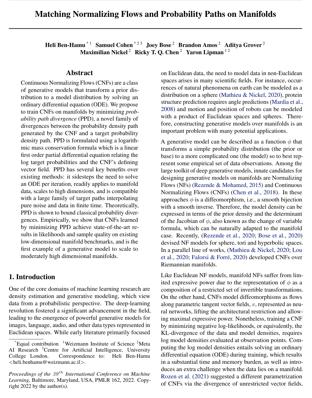 Matching Normalizing Flows and Probability Paths on Manifolds