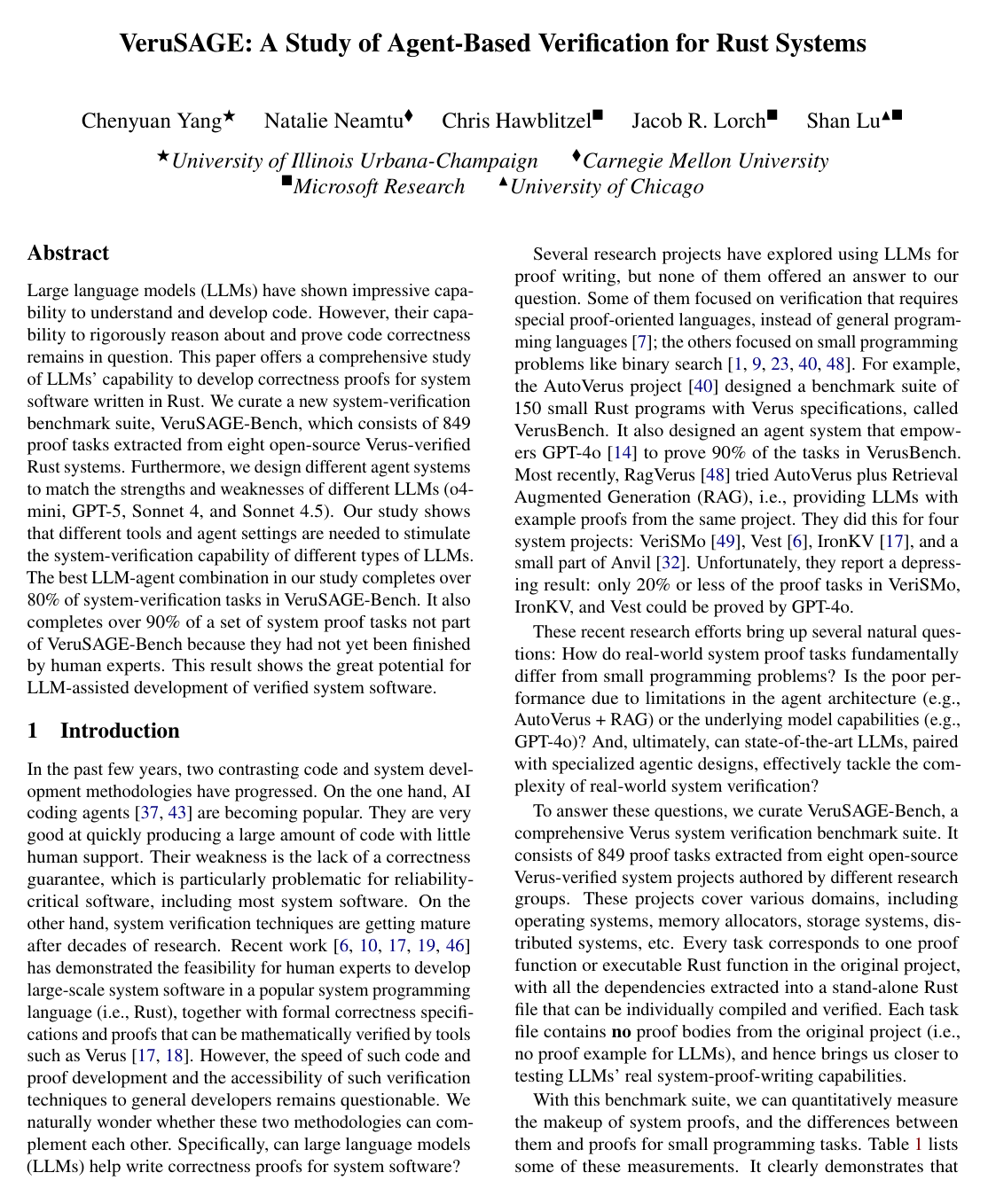 Cover for VeruSAGE: A Study of Agent-Based Verification for Rust Systems
