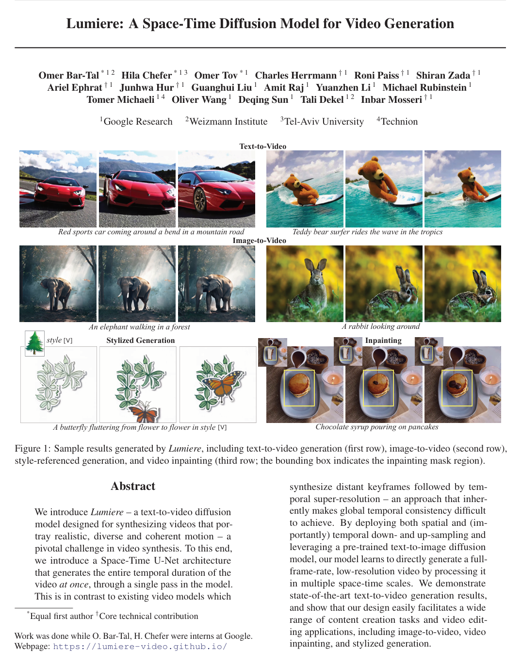 Lumiere: A Space-Time Diffusion Model for Video Generation
