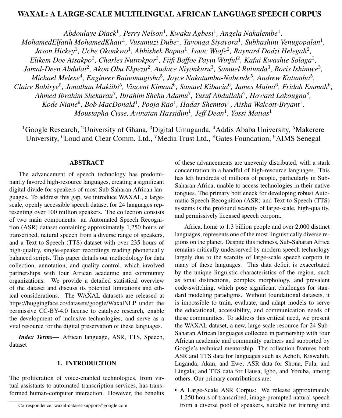 Cover for WAXAL: A large-scale multilingual African language speech corpus