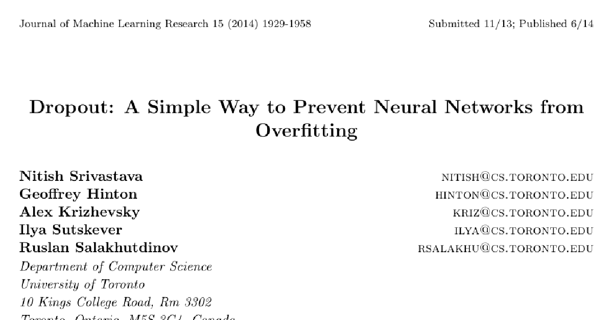 Dropout: a simple way to prevent neural networks from overfitting cover